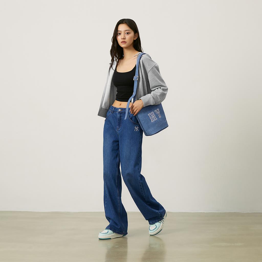 New MLB Artificial Leather Bucket Bags Shoulder Bag Crossbody Bag Regular Unisex Blue 3ABML054N-50INS