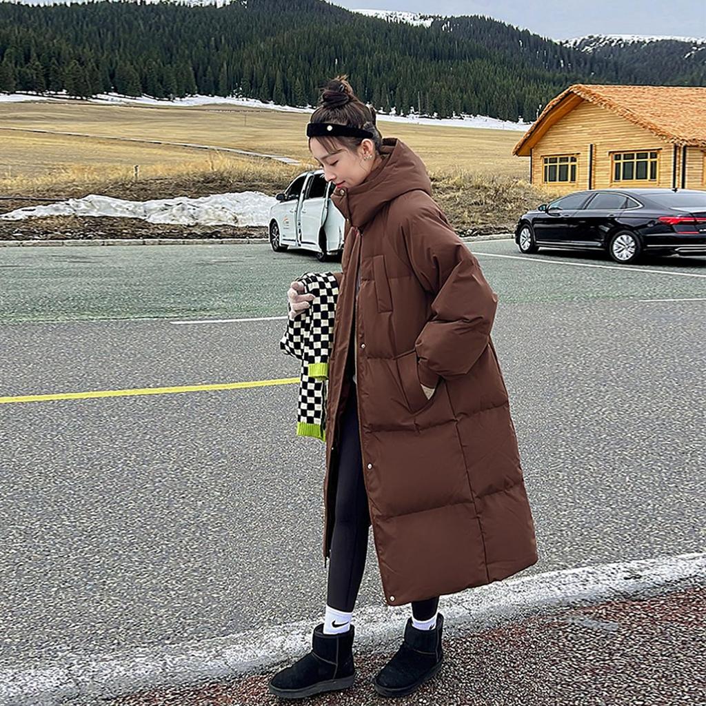 Kayiyasu Winter Down Long Bench Padded Plus Solid Commuting Women's Jacket, Coat, Outerwear, Coat, Size, Hooded, Below-the-Knee, Slimming, Color,