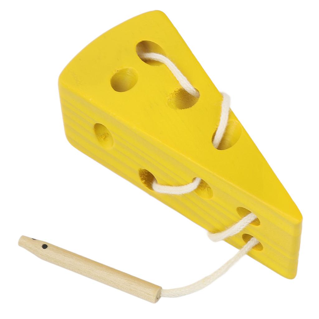 Wooden Lacing Cheese Toy Educational Learning Fine Motor Skill Wood Block Lacing Cheese Threading Toys for Baby