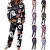 Women's Casual Pajama Set with Long Sleeve Round Neck and Drawstring Wide Leg Pants for Sleep and