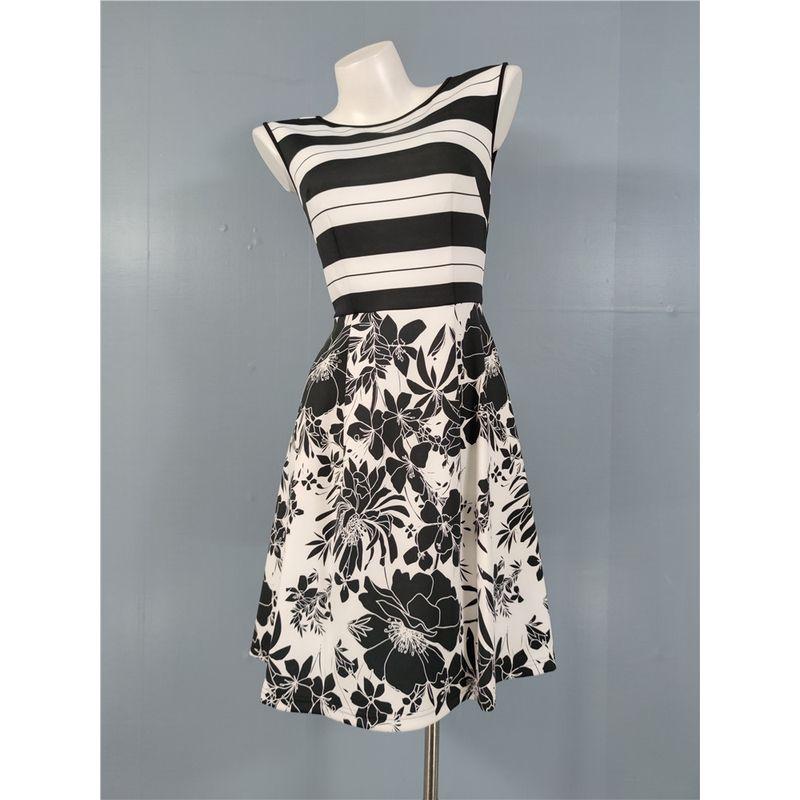 

Export Single 2024 New Arrival Fashion Running Single Exquisite Black and White Printing Color Contrast Silm Plus Size Large Swing Elastic Dress Black and White 3XL(14)