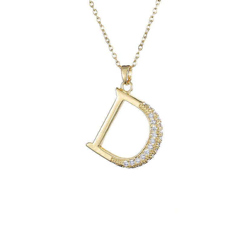 Women's Cross-border Zircon Letter D Geometric Pendant Titanium Steel Necklace