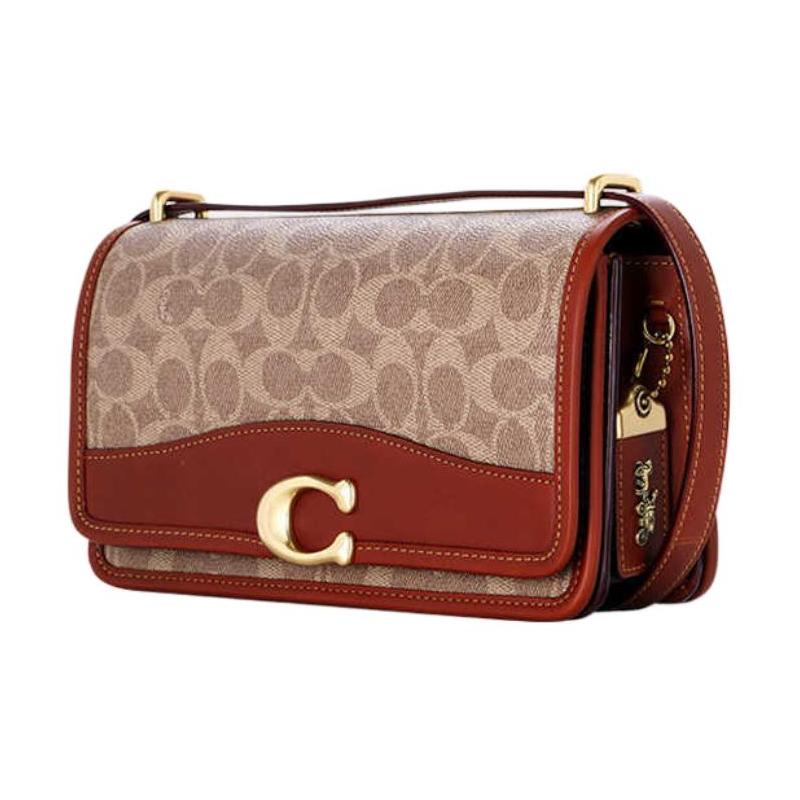 COACH 24 Gold Metal Hardware PVC Crossbody Shoulder Bag Medium Women's Red Brown