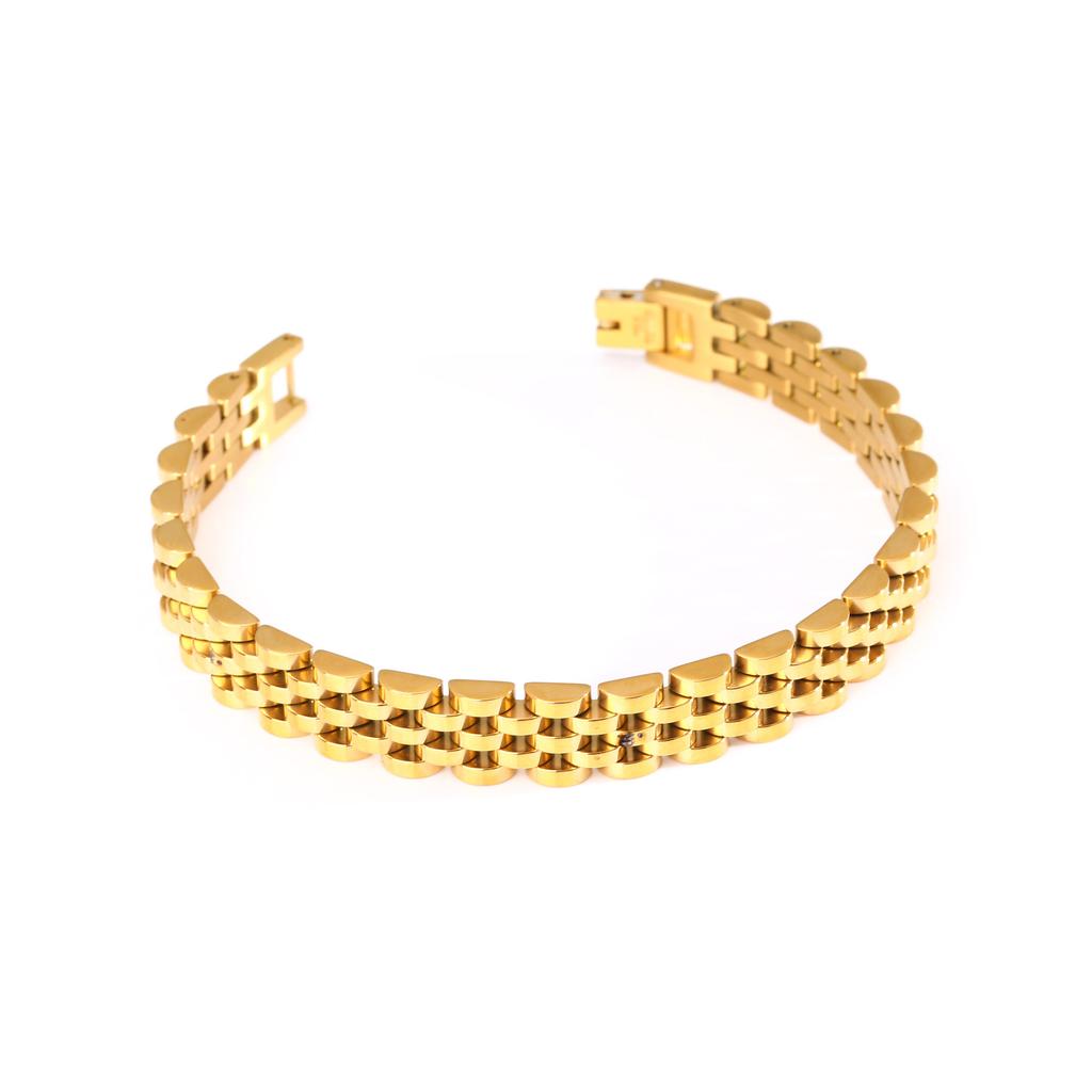 15mm Wide Curved Bar Watch Band Bracelet for Men Stainless Steel Adjustable Titanium Steel Korean Fashion Jewelry