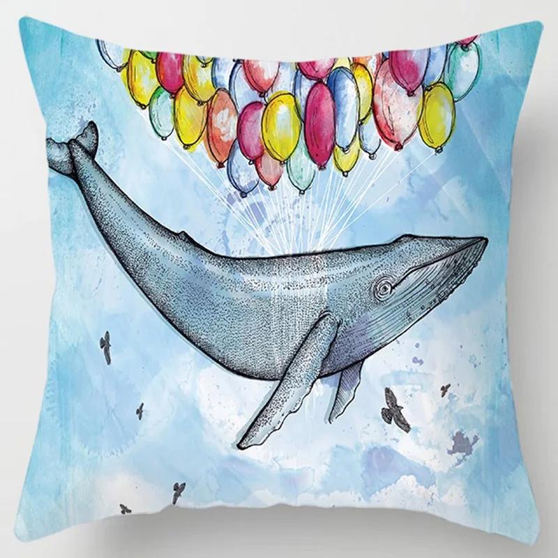 Ocean Whale Oil Painting Series Printed Pattern Cushion Cover Home Living Room Sofa Decoration Square Pillow  Cover45x45cm