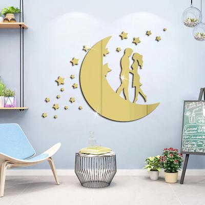 Girls Moon 3D Mirror Stickers Acrylic Self-Adhesive Wall Paper Diy Modern Acrylic Mirror Sticker Frame Living Room Home Decor