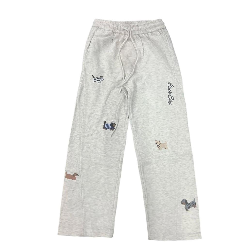 Damen Modische Bestickte Elastische Taille Tasche Locker Weites Bein Lässige Jogginghose