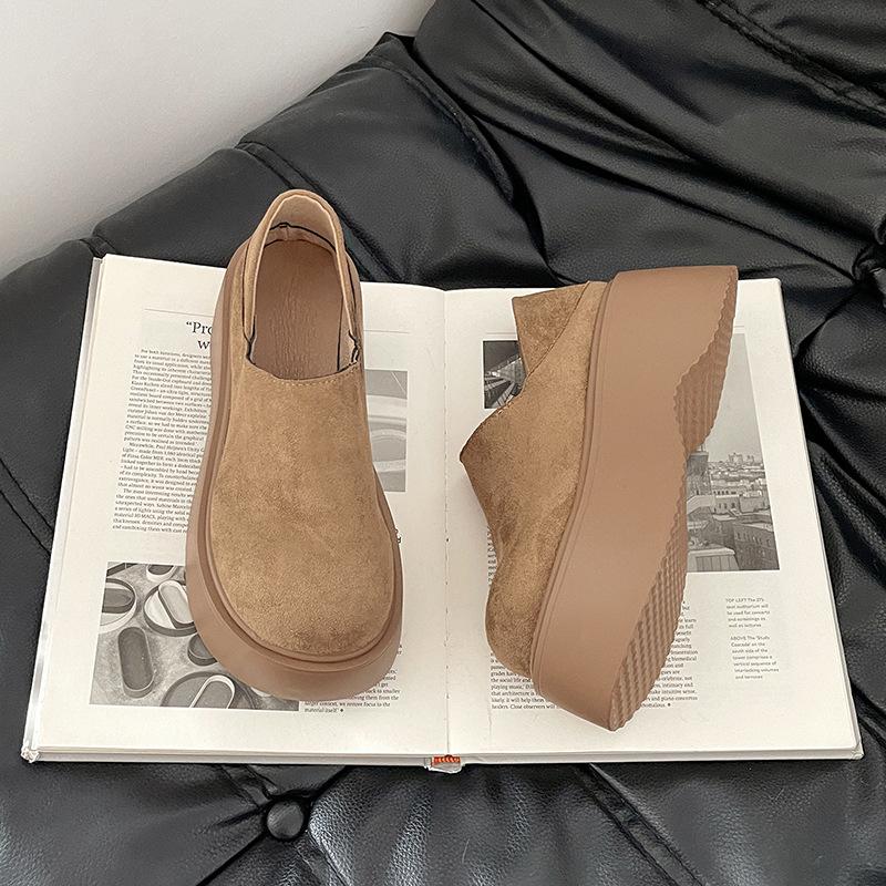 

Модная универсальная платформа, туфли на толстом каблуке, женские осенние ретро, лоферы из матовой кожи на одном ходу, ленивые полушлепанцы 35 хаки