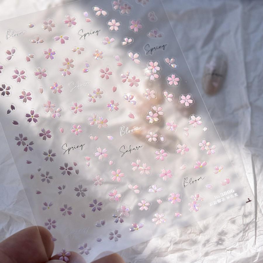 1pcs 5D Bronzing Shininy Pink Sakura Nail Art Stickers Flower Self-Adhesive Nail Decorations Decals Accessories