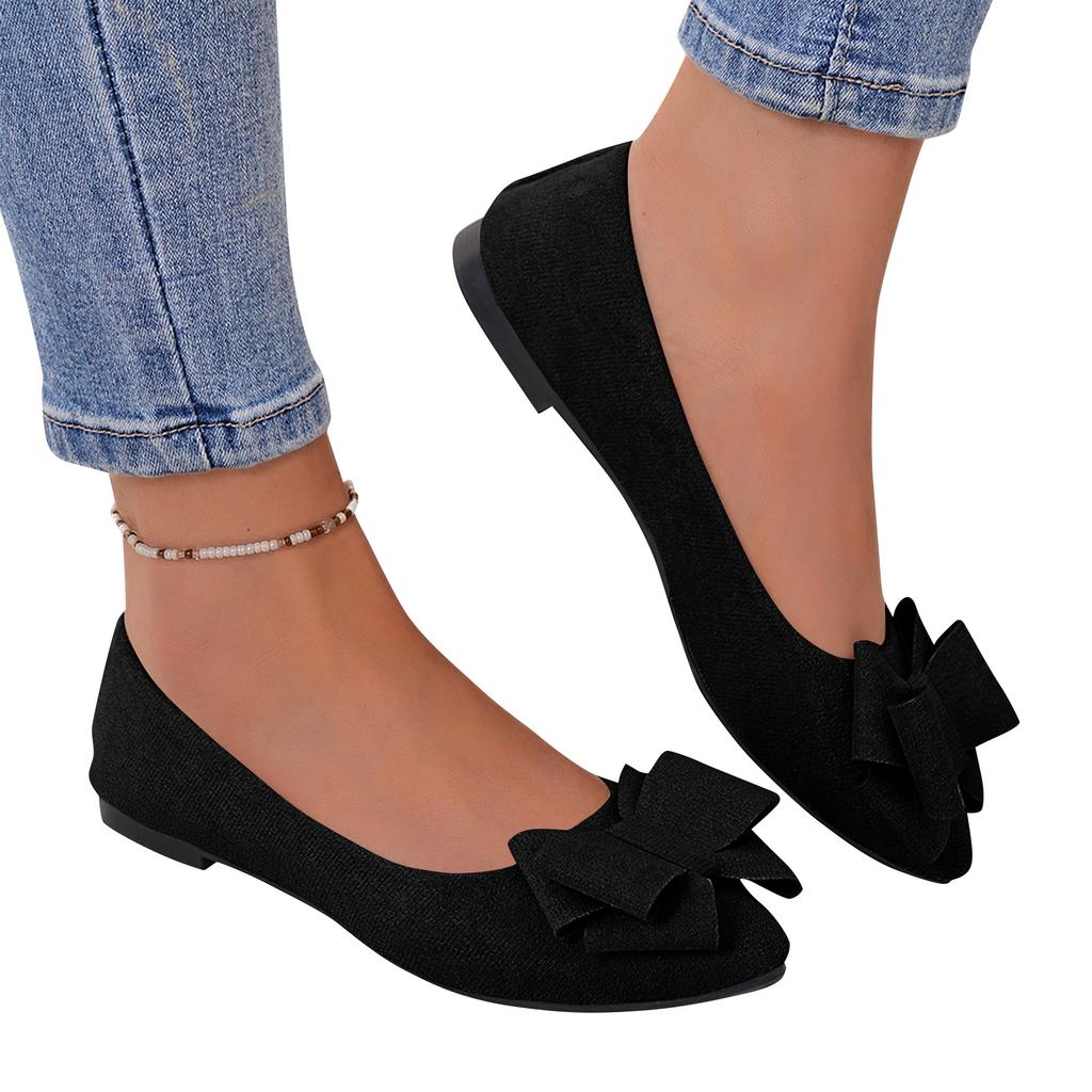 Women Bow Detail Pointed Toe Ballet Flats Slip On Low Heel Comfortable Casual Shoes for Daily Wear