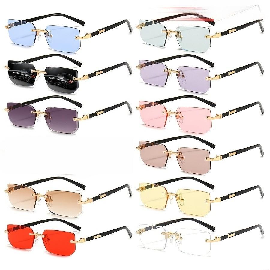 

12pcs Luxury frameless business rectangular classic gradient lens glasses, unisex retro style