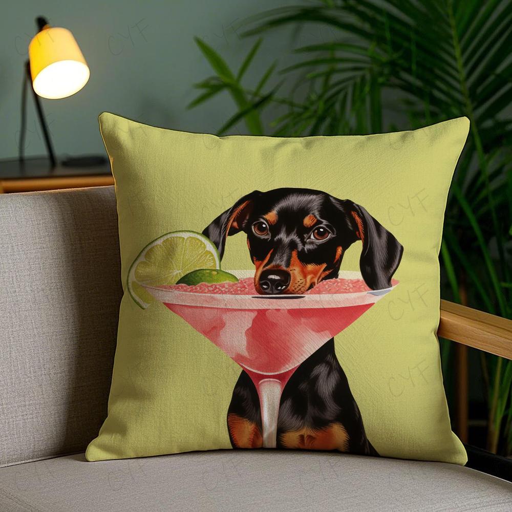 Sausage Dog Dachshund Cute Pillow Case Anti-Dustmite Pillowcase Invisible Zipper Silky Short Plush Sofa Cushion Cover