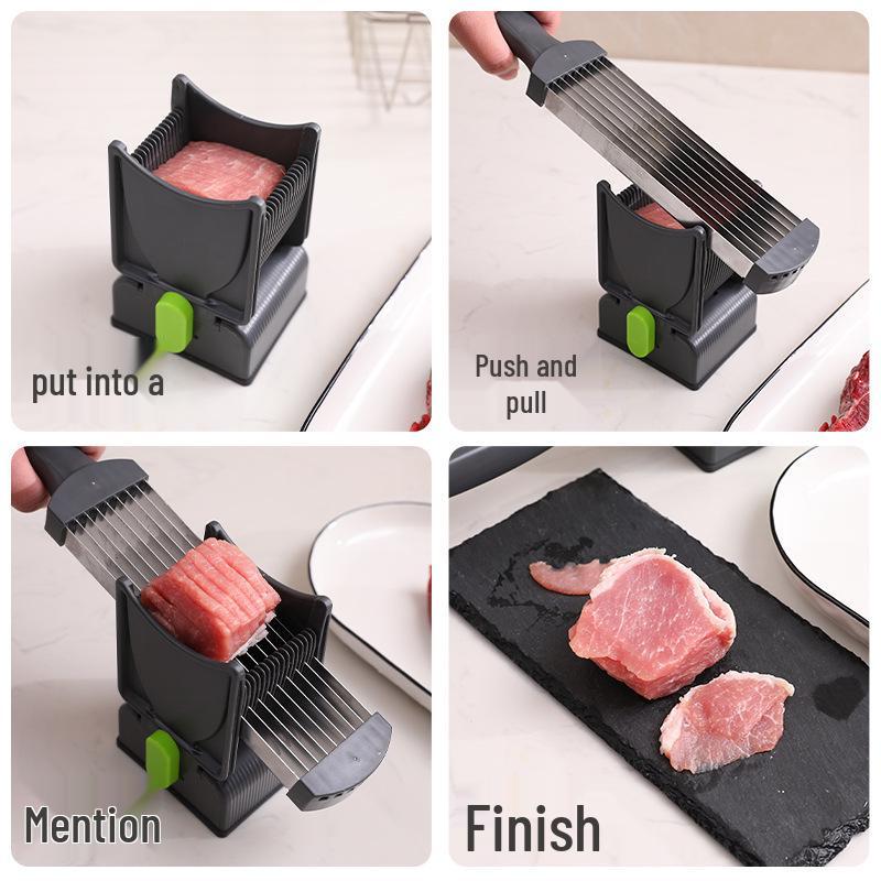 Multifunctional Stainless Steel Vegetable & Meat Slicer: Quickly Cuts Meat, Cubes, and Shreds.