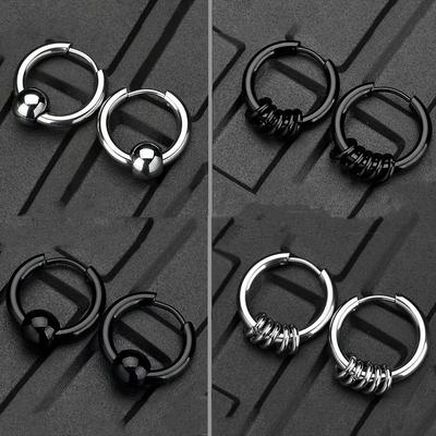 2 Stück Edelstahl-Creolen für Herren Kleiner Kreis Metallkugel Anti-allergischer Ohrstecker Rock Hip Hop Modeschmuck Geschenk