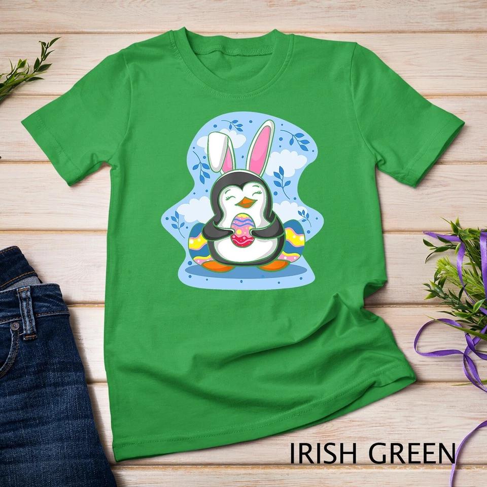 Easter Penguin Holding Egg Cute Bunny Ears Penguin Lover T-Shirt Unisex T-shirt 5 M