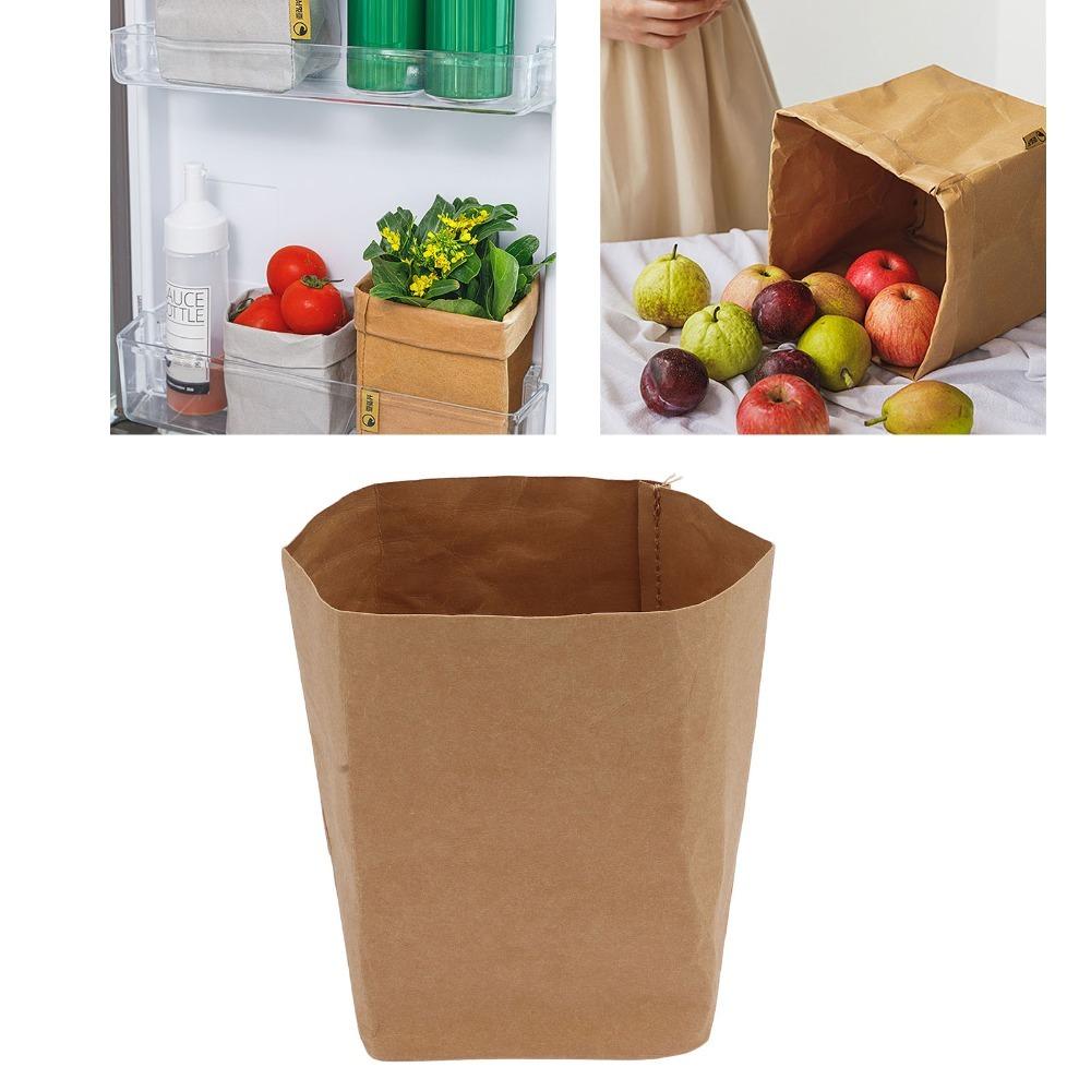 Washable Kraft Paper Bag Reusable Washed Kraft Paper Snacks Bags Waterproof Bag  Food Storage L