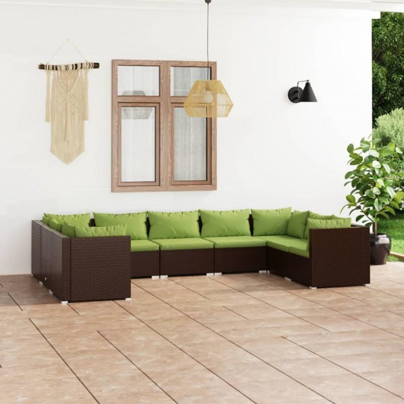 Día y Noche - Día y Noche Set muebles de jardín 9 piezas y cojines ratán sintético marrón
