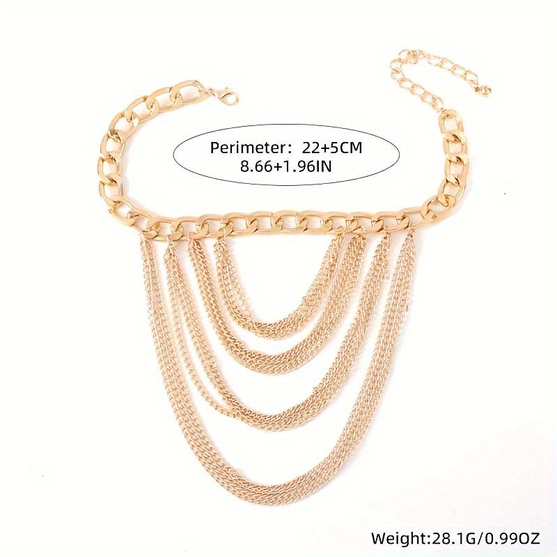 1pcs Women's Golden-Tone Multi-Layer Alloy Anklet for High Heels - Party and Prom Accessory with Cascading Chains and Tassels