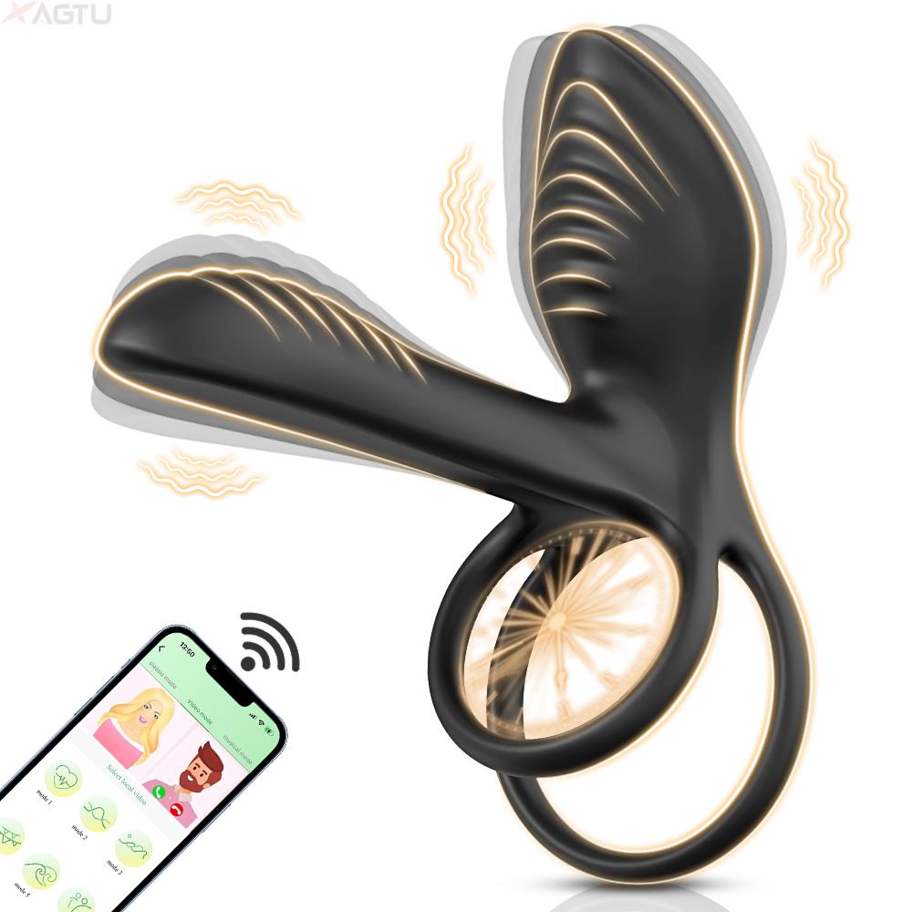 Vibrating Cock Double Ring for Men Penis Trainer Climax Clitoris G-spot Stimulator Vibrator Sex Toys for Couples Ejaculation Delay Ring Adult Supplies