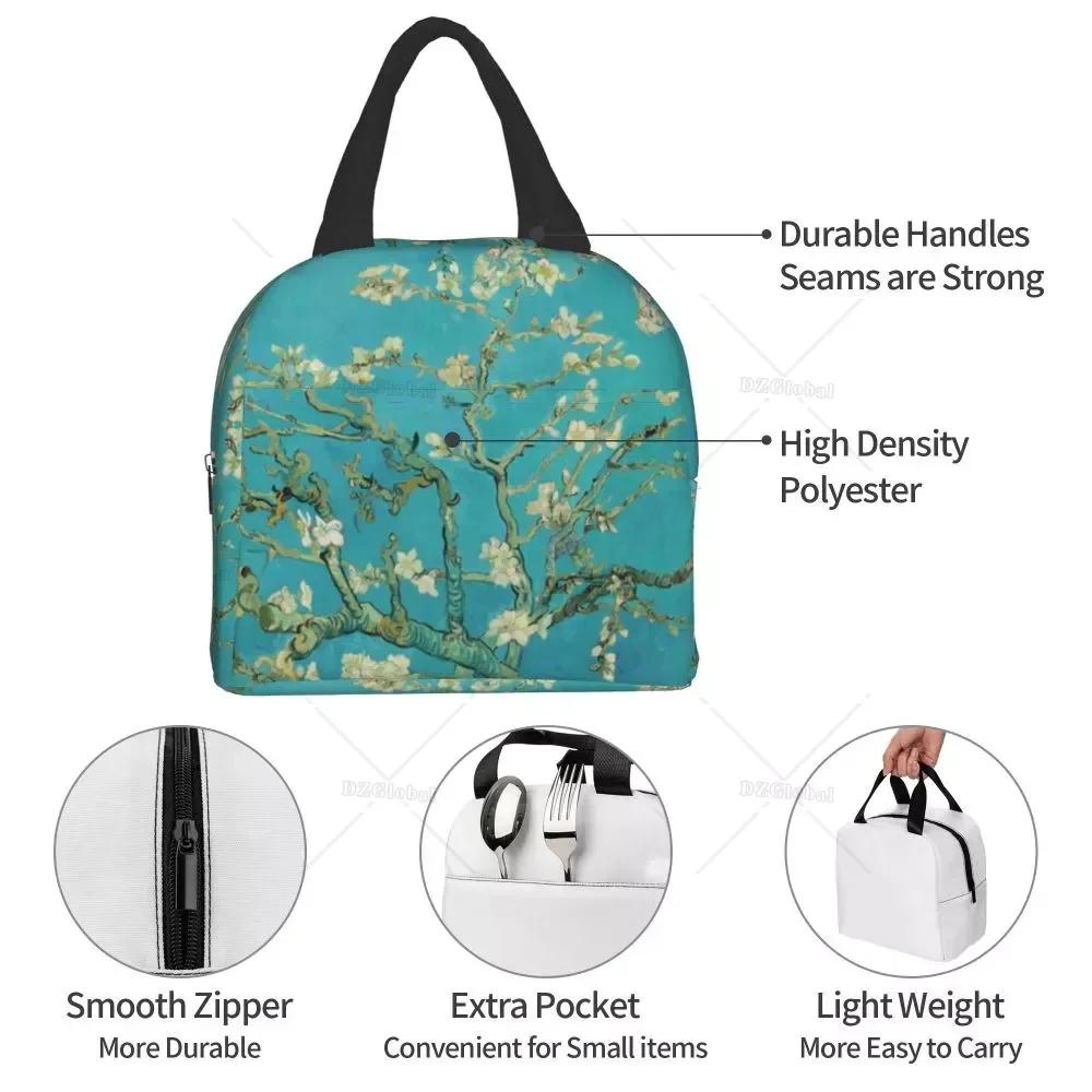 Almond Blossoms Lunch Box Portable Thermal Cooler Food Insulated Oil Painting Lunch Bag for Women Kids