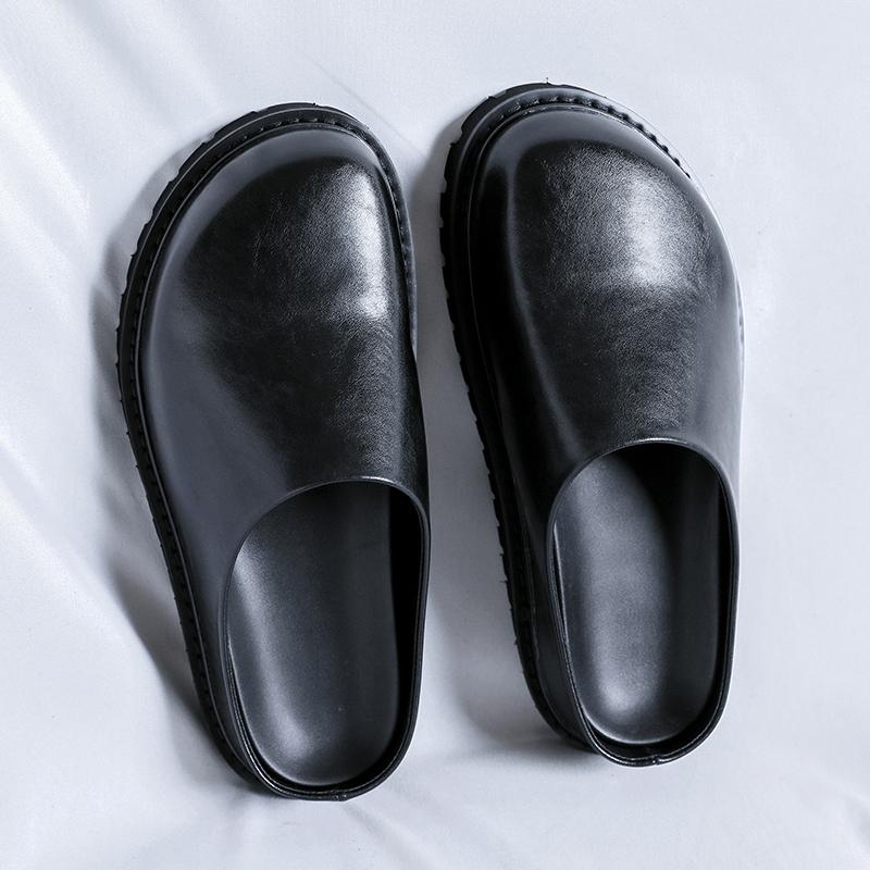 Fashion Non-Slip Leisure Walk Slippers Casual Leather Male Muller Shoes New Design Mens Lazy Walking Shoes Slip on Man Half Drag Sandals