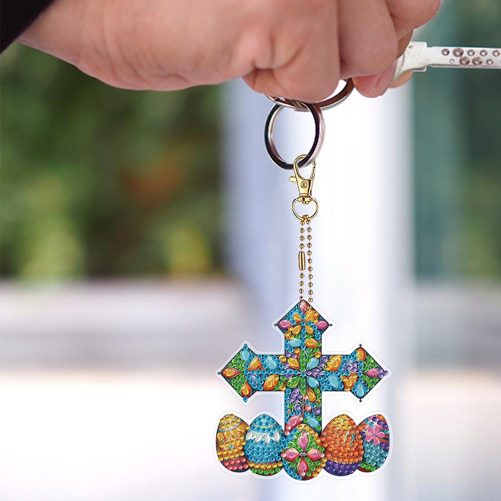 6Pcs Double Sided Special Shape Cat Diamond Art Keyring Diamond Painting Keychain Diamond Art Craft Keychain for Party Supplies