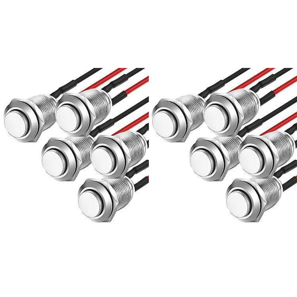 Set of Ten Reliable Waterproof Momentary Push Buttons in a Space Saving Design Great for Multiple Applications