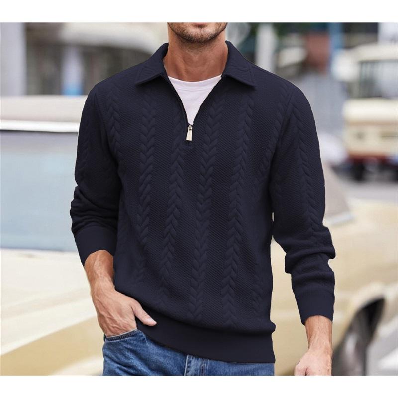 Men's Cable Knit Sweater Half Zip Polo Collar Casual Knitted Top