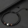 Handgeflochtenes Fußballarmband für Herren, verstellbar, schwarze 6mm Onyx-Steinperlen, Armband für Sportbegeisterte, Fußballarmband, Pulseria
