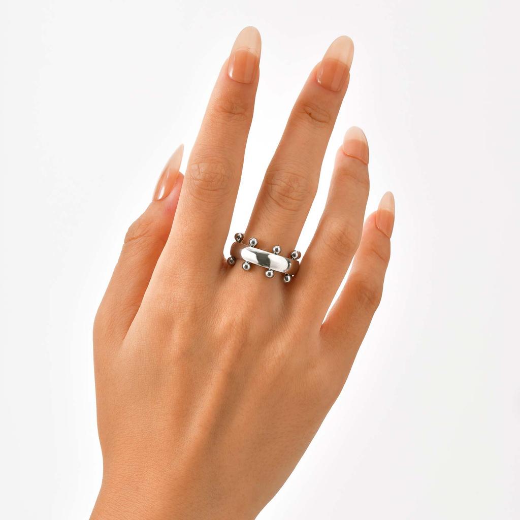 Trendy Stainless Steel Mix Color Mini Ball Ring for Women, Vintage Gold Plated Finger Rings, Party Luxury Jewelry Gift