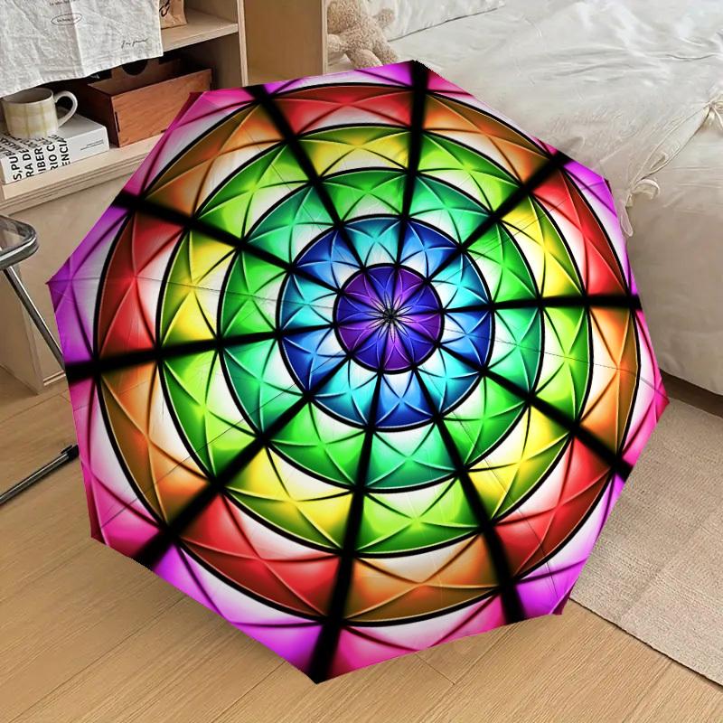 1pc Colorful Kaleidoscope Pattern Automatic Folding Umbrella, Heavy-Duty 8-Rib Construction, Perfect for Everyday yy251114115