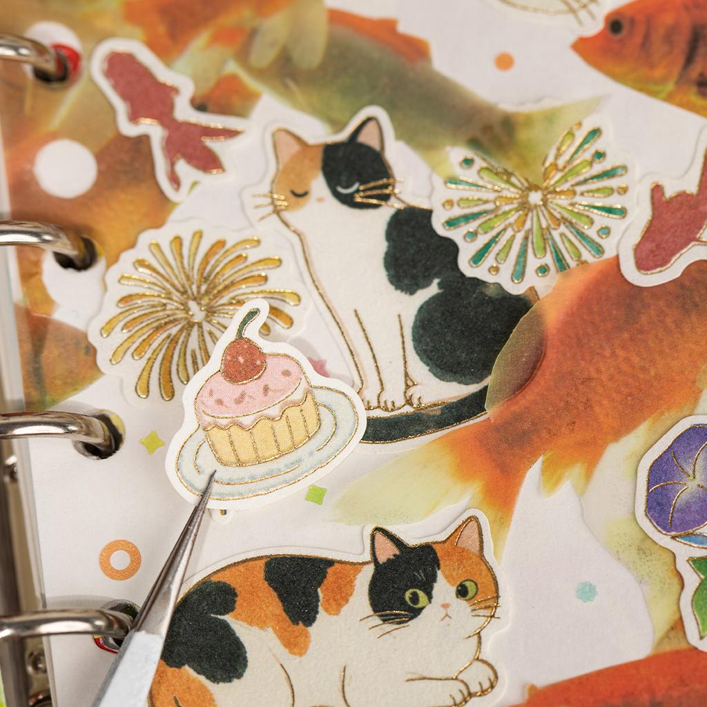 4styles Lovely Cat Gold Foil Stickers For Scrapbooking Hand Account DIY Photo Frame Decoration Journaling Collage Art Supplies