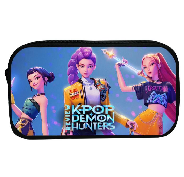 Hunter Kpop Student Pencil Box Large Bag Girl's Office School Pencil Box Cartoon Devil Pencil Box Pen Box