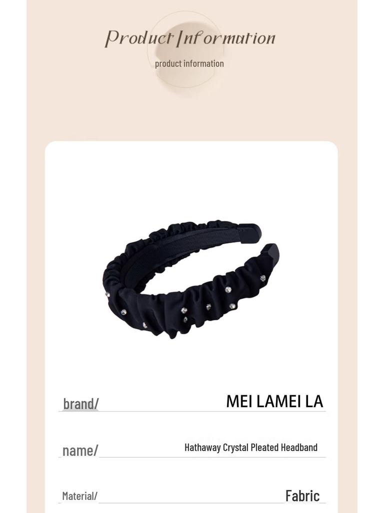 Hathaway Crystal Pleated Diamond Headband: Black Wide-Brimmed High-End Accessory for a Slimming Effect