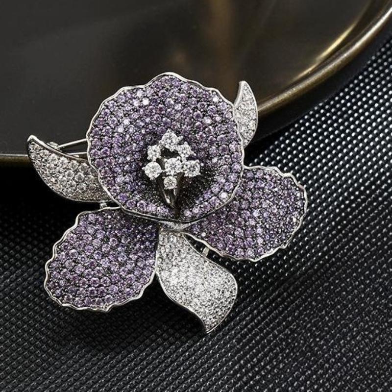 Новая атмосфера тяжелой промышленности Модный корсаж Цветной циркон Орхидея Брошь Цветок Булавка Аксессуары для пиджака Платья лиловый