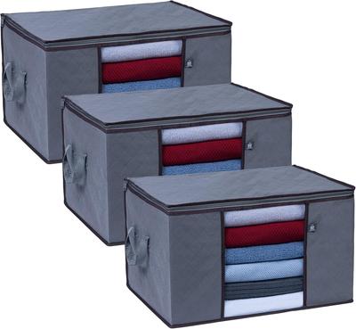 3 Pack Extra Large Clothes Storage Bag Organizer with Reinforced Handle Thick Fabric for Comforters, Blankets, Bedding, Foldable (24 Gallon)
