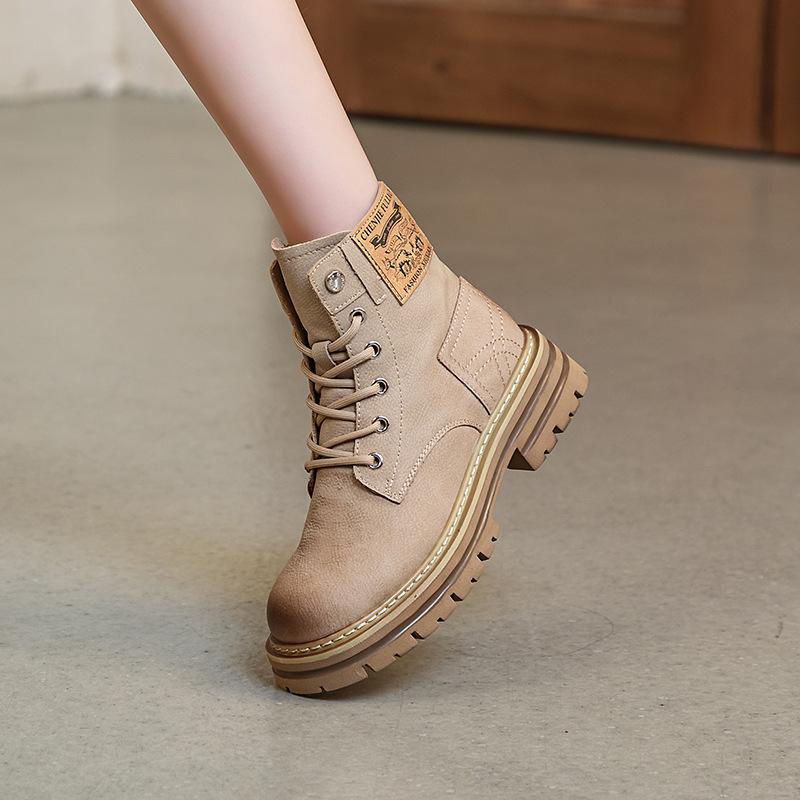 Martin boots women's autumn new leather short boots small inner heightening locomotive boots women's thick heel boots