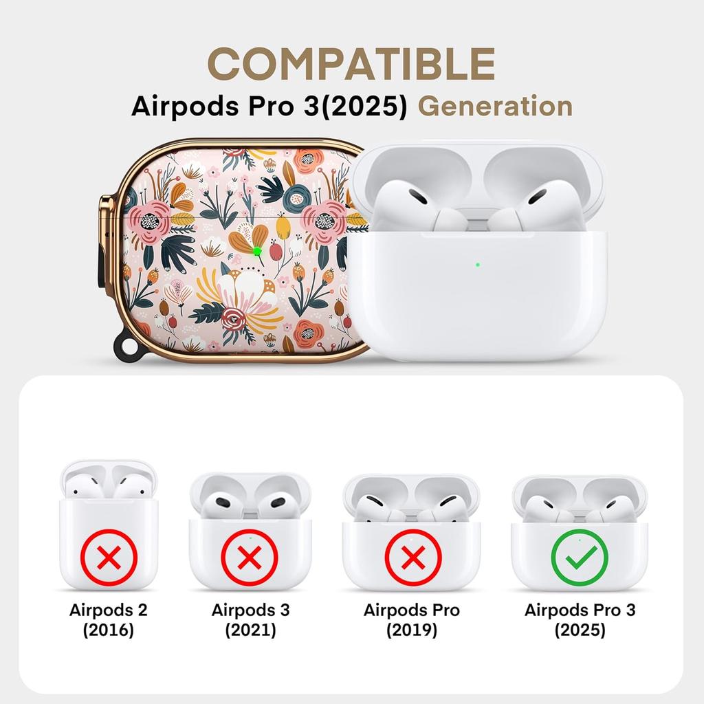 Maxjoy for AirPods Pro 3rd Generation Case with Lock, Flower AirPods Pro 3 Case Lock Protective Hard Cute AirPod Pro 3 Cover for Women Men with