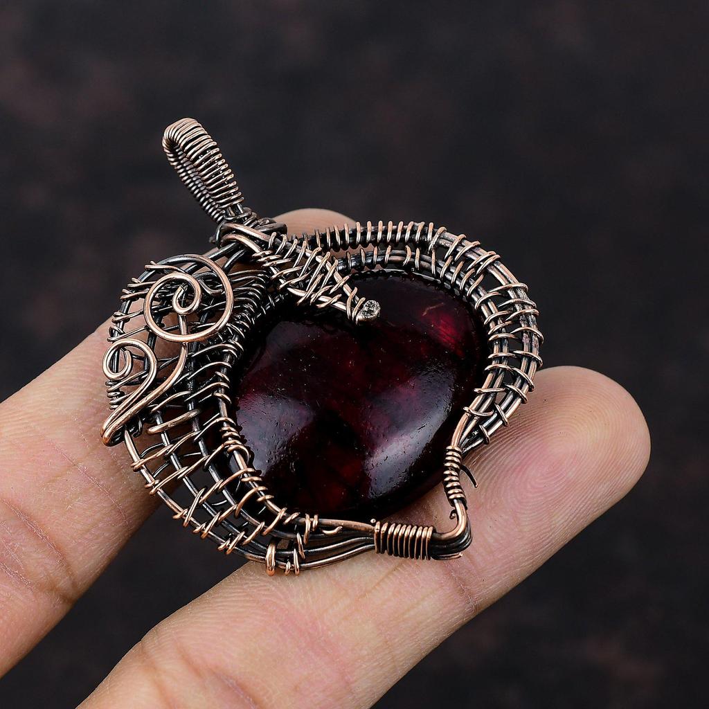Roter Feuer Labradorit Anhänger Kupferdraht umwickelter Anhänger Original Edelsteinschmuck Handgefertigter Anhänger Kupferdraht Umwickelschmuck Geschenk für Freund