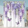 Sunflowers Lavender Shower Curtains Green Plants Popular Flowers Small White Daisy Butterflies Hanging Curtains Bathroom Decor