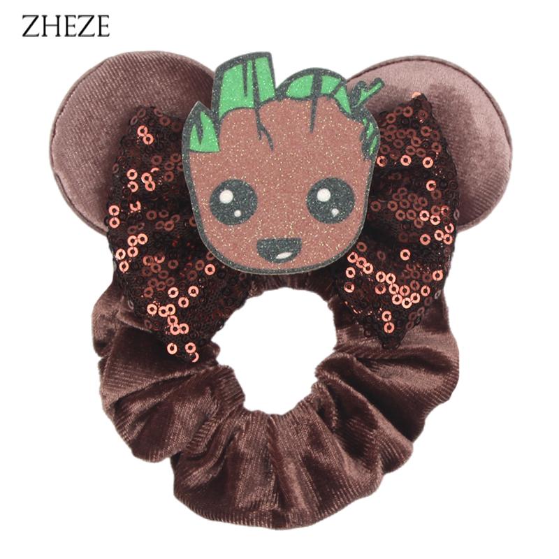 New Disney Mouse Ears Scrunchies Hairband Girl Ponytail Holder For Women Sequins Bows Headband  Women Trip DIY Accessories