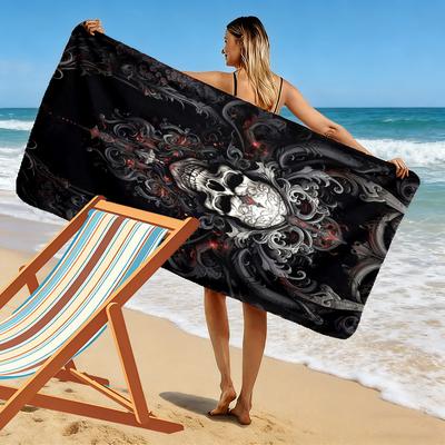 Dark Style Black Skull 2D Flat Print Beach Towel, Large Soft Quick Dry Towel for Beach Camping SwimmingZSTJ0915125