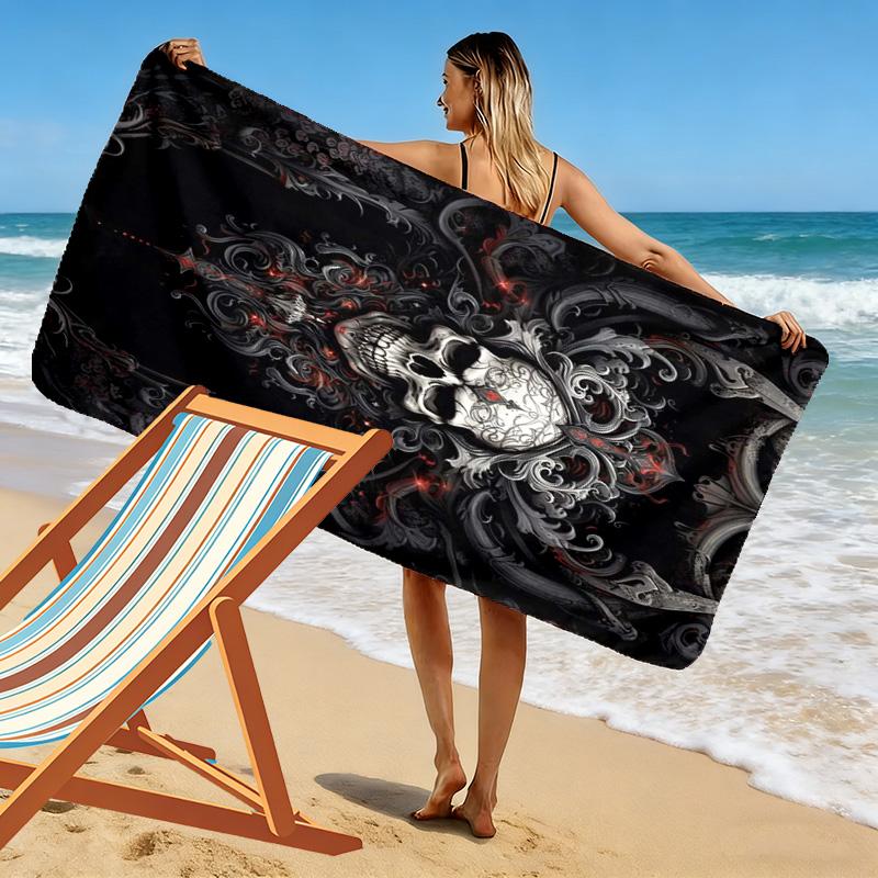 Dark Style Black Skull 2D Flat Print Beach Towel, Large Soft Quick Dry Towel for Beach Camping SwimmingZSTJ0915125