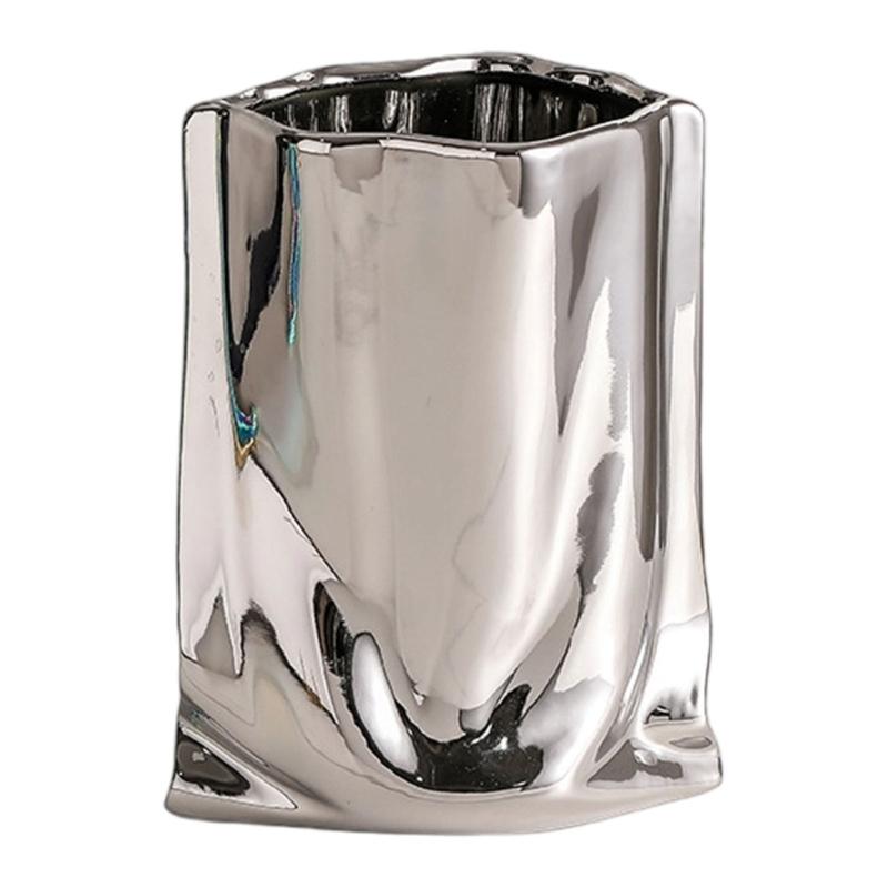 

Керамические вазы для цветов ручной работы с гальваническим покрытием и текстурой морщин, двойного назначения для гидропоники и сухих композиций серебряный