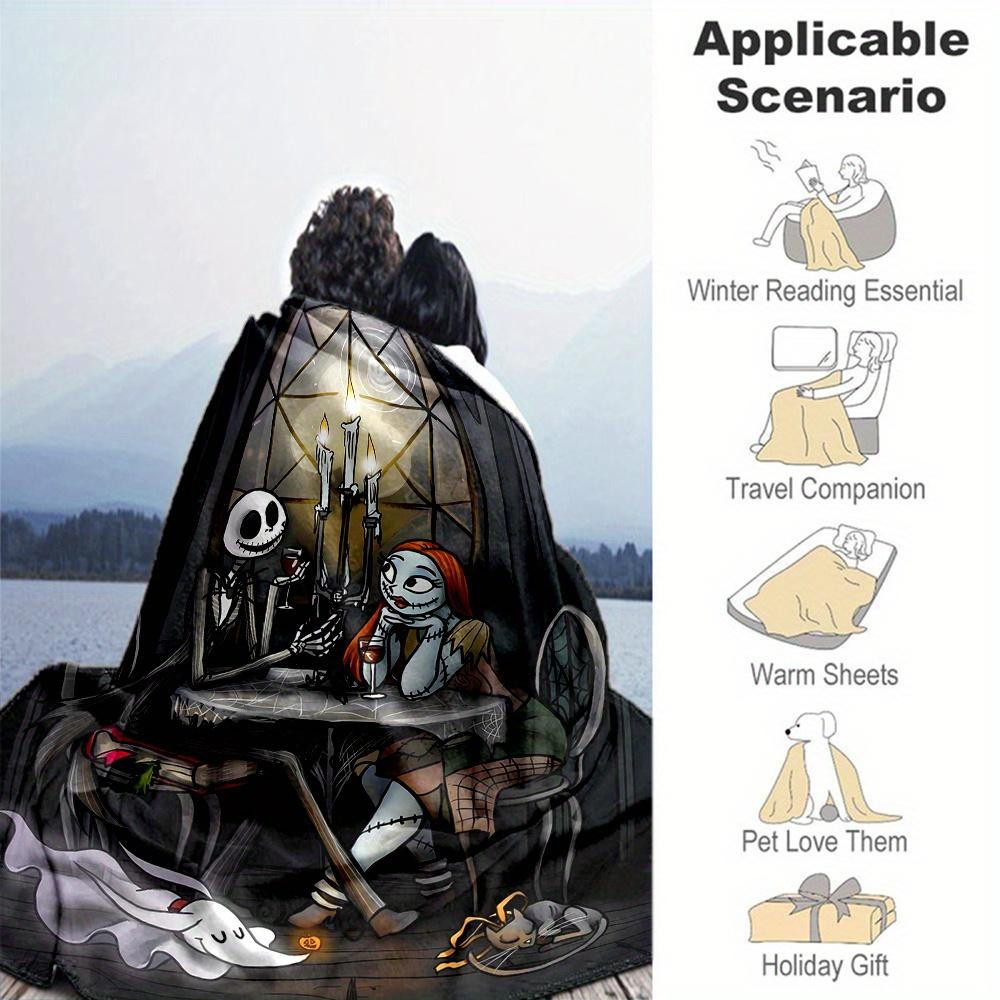 1pc, Jack Skellington and Sally's Candlelight Dinner Themed Blanket Cute Design for Room Decor, Soft Throw Blanket Perfect