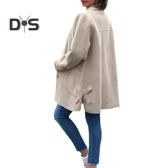 Осень-весна Женское пальто однобортное на пуговицах Свободный однотонный кардиган — фото 9