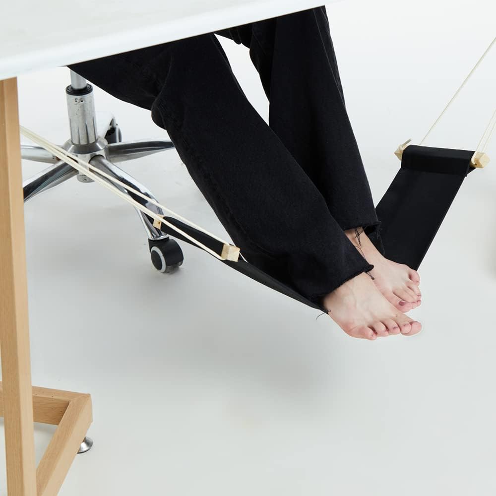 DMcore Canvas Foot Rest Hammock, Adjustable Mini Foot Rest Stand Under Desk Home Office … (Black)