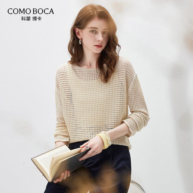 Damski ażurowy dzianinowy top z mieszanki lnu z długim rękawem