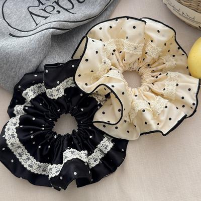 Francouzská krajka s puntíky Elastické gumičky do vlasů Korejské nadrozměrné gumičky do vlasů Smyčka Scrunchies Gumička Čelenky pro ženy Vlasové doplňky