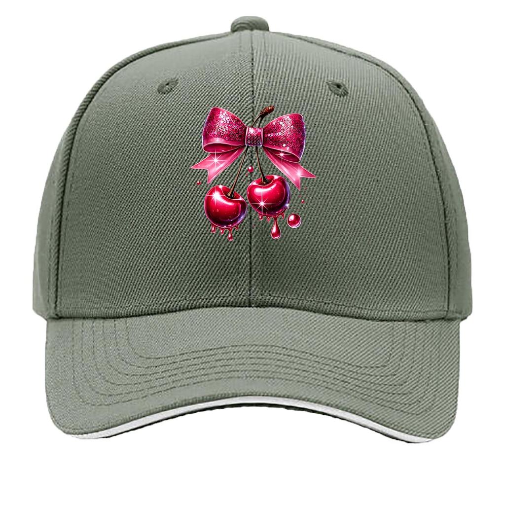Pink Glitter Bow Dripping Cherry Graphic Design Sandwich Baseball Cap Unisex Women Sun Cap Outdoor Workouts Hat